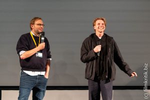 Tim Moeck (l), der moderierte, und Tim Fehlbaum